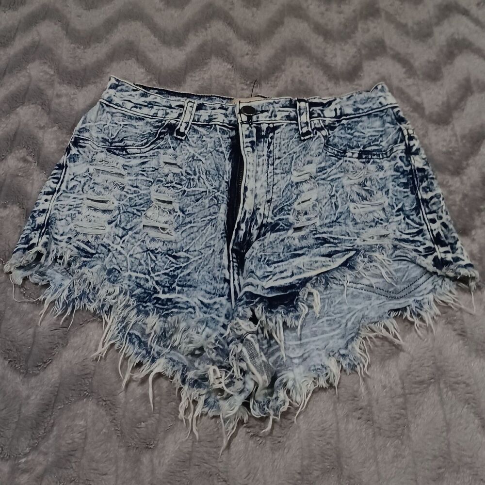 Aphrodite Womens Size M Blue Distressed Raw Hem Cutoff Jean Shorts